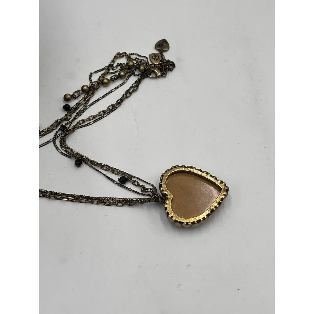 Betsey Johnson Vintage‎ MultiStrand Lucite Faceted Animal Print Heart Necklace